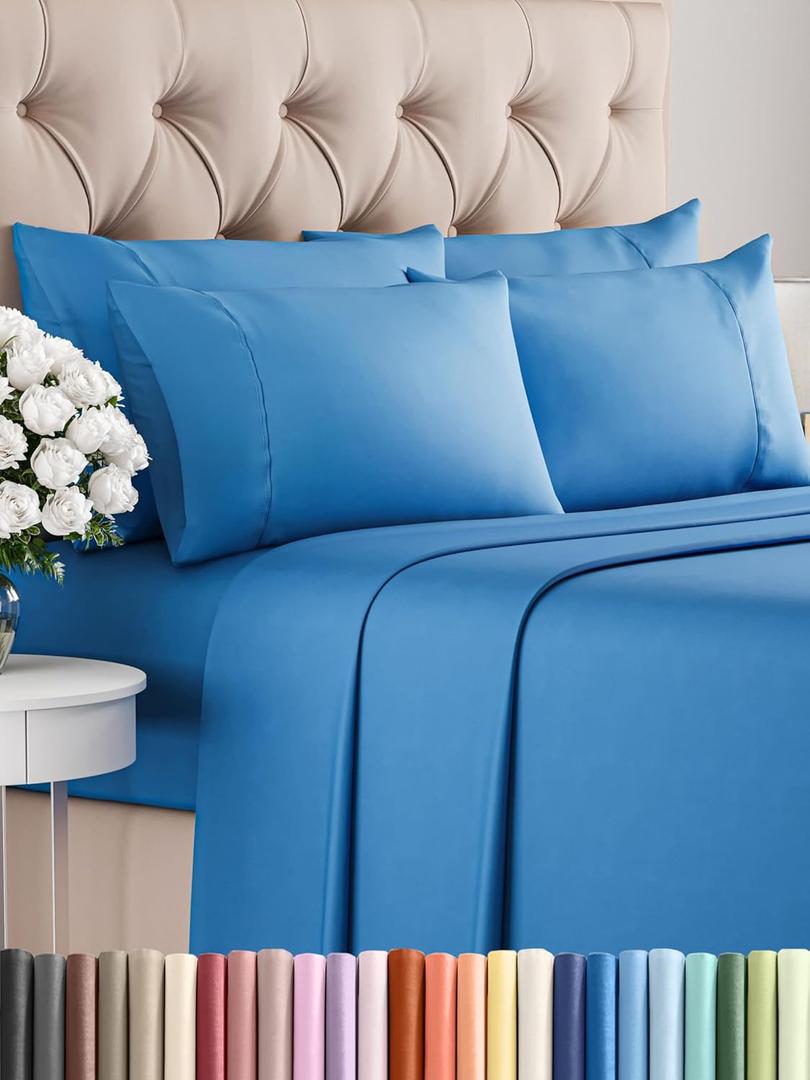 CGK Linens King 6 Piece Sheet Set - Cooling Sheets for Hot Sleepers - Hotel Luxury Bedding Set with 8-16 Inch Deep Pockets - 1 Flat & 1 Fitted & 4 Pillowcases - Soft, Comfy & Wrinkle Free - Royal Blue