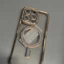 Magnetic Glitter Diamond for iPhone 15 Pro Max Case[Compatible with MagSafe] Sparkle Rhinestone Camera Lens Protector Plated,Crtstal Clear Slim Military Drop Shockproof Cover for Women,Gold