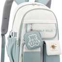 ZHANAO Color-blocking Rolling Backpack for Girls,Kawaii School Bag with Wheels,Trolley Bookbags for Primary Students (Green-2 Wheels)