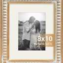 Wooden 8x10 Picture Frame with Mat for Displays 8x10 and 5x7 Photos, Farmhouse Picture Frames with Wooden Beaded Design, White 8 by 10 Picture Frame for Tabletop Home Decor (Natural)