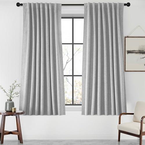 BSfullts Short Length Blackout Curtains for Bedroom 63 Inch Length Pretty Pinch Pleat Drapes Thermal Insulated Traverse Curtain for Track Back Tab Basement Window Stone Grey Drape, Size 52"x63"
