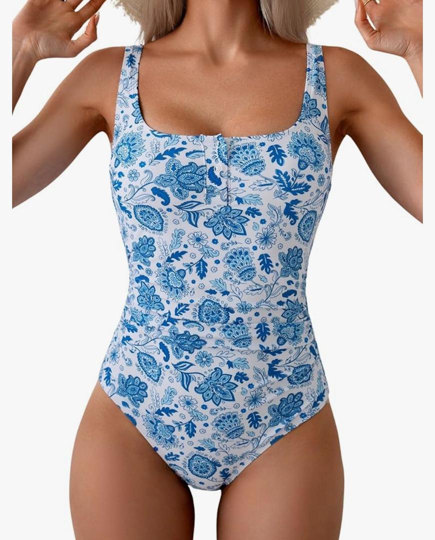 B2prity One Piece Swimsuit for Women Tummy Control Ruched Slimming Bathing Suit Button Full Coverage Swimwear, 2XL