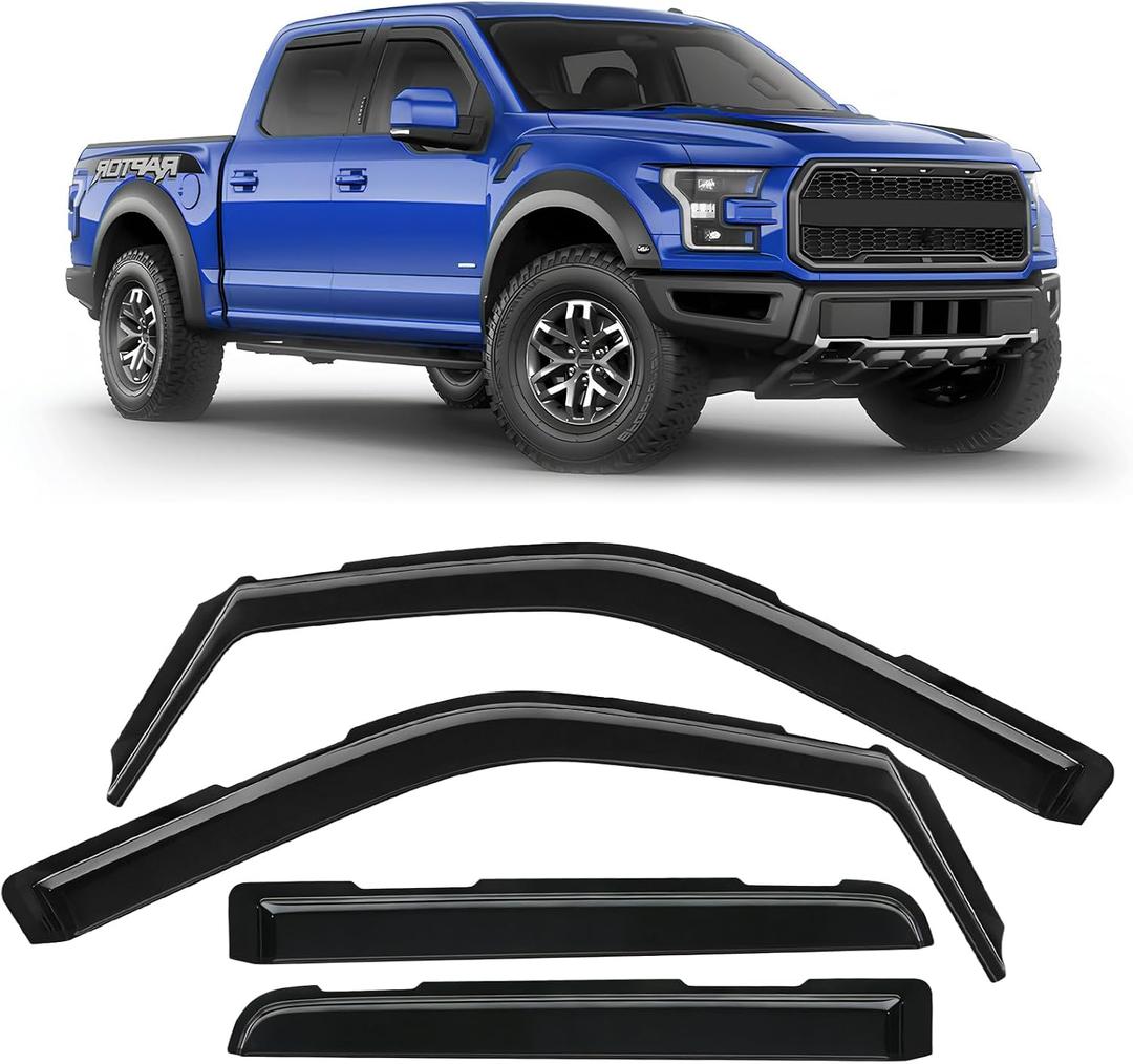 in-Channel Rain Guards Fit for Ford F150 2021 2022 2023 2024 2025, Durable Side Windows Rain Guard Wind Deflectors 2021-2025 F150 Rain Guard Black 4 PCS
