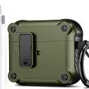 Maxjoy for Airpods 3rd Generation Case, Carbon Fiber Secure Lock Clip Full Body Shockproof Hard Shell Protective for Airpods 3 Case Cover with Keychain for AirPod 3rd Gen 2021 for Men, Military Green