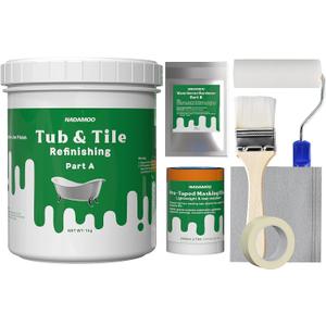 NADAMOO Tub and Tile Refinishing Kit (1kg / 35 oz, with tools), Bathtub Sink Countertop DIY Paint Kit for Bathroom Kitchen Porcelain Fiberglass, Semi-gloss White Coat