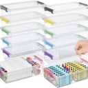 12 Pack Extra Large Pencil Box with Removable Divider, Thickened Pencil Case Bulk, Clear Crayon Marker Organizer Stackable Plastic Small Storage Containers for Pen Craft School Supplies, Multi