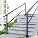 DIYHD 9 Step Handrail for Outdoor,Powder Coated Iron Stair Railing,Black Hand Rails for Indoor, Porch,Deck,2 Pack