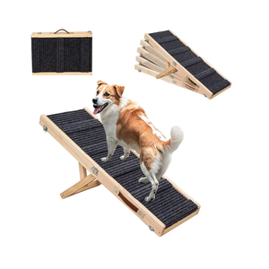 2025 Upgraded Adjustable Dog Ramp 34.65" Foldable Wooden Pet Ramp with 5 Heights 10-19.5" – Non-Slip Carpet & Carry Handle for Bed, Couch, Car, and Outdoor Use