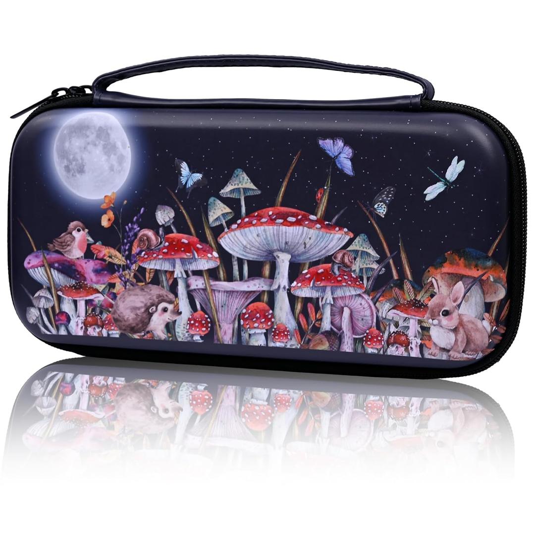 WtallasiSei Mushrooms Moon Butterfly Carry Case Compatible With Nintendo Switch Lite And Switch Oled, Hard Portable Travel Storage Bag For Accessories Console Games
