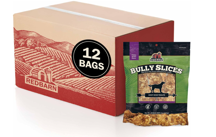 Redbarn Pet Products Bully Slices Peanut Butter Flavor Rawhide Dog Chews Long Lasting Premium Grain-Free Beef Hide Dental Treats for Medium and Large Dogs 9 oz Bag (EXP 03/23/28)