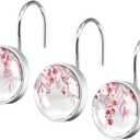 12 Pcs Pink Eucalyptus Shower Curtain Hooks - Decorative Shower Curtain Hooks Rings Set - Stainless Steel Round Resin Shower Rings Hangers for Modern Bathroom Home Bath Room Rods Decor