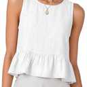 IDEALSANXUN Womens Ruffle Linen Tank Tops Spring Summer Beach Cute Sleeveless Shirts Vest Top (White, M)