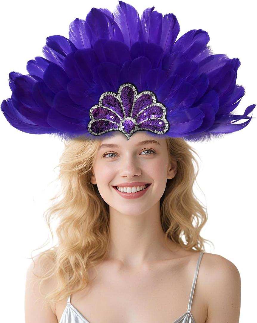 Wildarms Women's Feather Headpieces Sequin Headdress - Carnival Wedding Halloween Masquerade Party Cosplay Costume Accessory