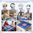 American Mahjong Mat 31"x31" with Rule- Professional Noise Reducing Rubber Dominoes Table Game Mat with Chinese Characters, Non-Slip Base & Velvet Bag - for Cards&Board Game Bule (Blue)
