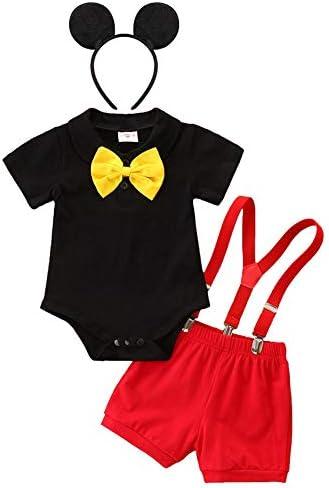 IBTOM CASTLE Gentleman First Birthday Cake Smash Outfits for Baby Boys Formal Suit Bowtie Bib Pants Ears Halloween Set 18-24