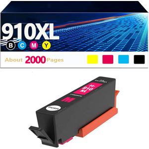 910XL High Yield Ink Cartridges Combo Pack (Black/Cyan/Magenta/Yellow 4Pack) Compatible for HP 910XL HP910 HP910XL Replacement for Office Jet Pro 8020 8025 8028 8010 OfficeJet 8015 8022 Printers