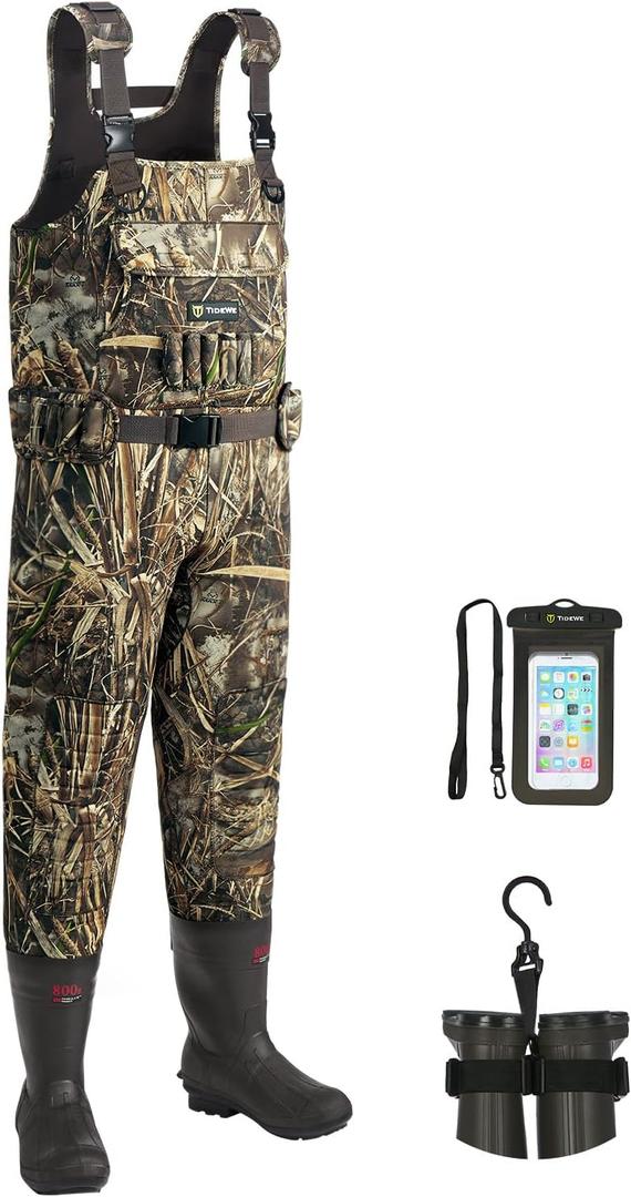 TIDEWE Chest Waders, Hunting Waders for Men with 800G Insulation, Waterproof Neoprene Bootfoot Wader, Realtree Max 7, Size 9