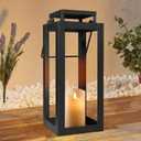 18" Black Metal Modern Candle Lantern  Decorative Hurricane Lantern for Indoor & Outdoor Use, Ideal for Table, Mantle, Porch, Halloween, Christmas, and Wedding Decor (No Glass Panel) (Large)