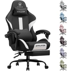 GTRACING Gaming Chair with Foot Rest & Pocket Spring Cushion, Breathable Fabric for Home Office Desk, Ergonomic High Back Computer Chair with Headrest & Lumbar Support, Black
