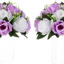 NUPTIO Flower Wedding Centrepieces for Tables - 2 Pcs 9.5in Diameter Lilac & White Artificial Flowers Rose Ball for Centerpieces Table - Fake Rose Arrangements for Weddings Birthday Party Decor