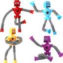 Robot Pop Tube Suction Cup Toys 4PCS, Easter Basket Stuffer Gift for Kid Toddlers Boy Year Old Age 3 4 5 6 7 8, Small Telescopic Fidget Toys for Travel & Airplane Activities Autistic