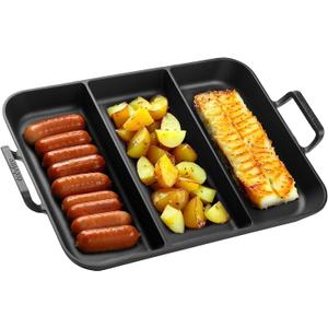 onlyfire Pre-Seasoned Cast Iron Skillet, 16 Inch Griddle Pan Frying Pan with Nonstick Grill Surface and Dual Handles, Cast Iron Grill Pan for Grills, Oven and All Stovetops