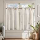 jinchan Linen Kitchen Curtains 36 Inch Length Striped Tier Curtains Ticking Stripe Small Drapes for Living Room Bathroom Cafe Small Window Farmhouse Rustic Pinstripe Rod Pocket 2 Panels Taupe Grey