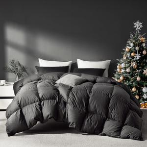 Grey Goose Feather Down Comforter Oversized King, Premium All Season Duvet Insert, 750+ Fill Power 1200TC Cotton Blend Fabric Hotel Style Comforter, 58 Oz Lightweight (116x96, Dark Grey)