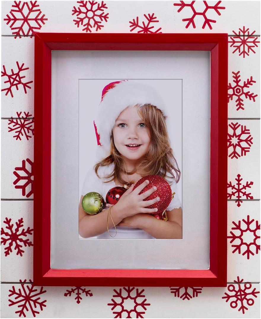 Red Snowflake 4" x 6" or 6" x 8" Wood Picture Frame