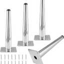 4pcs 8 Inch Furniture Legs, Straight Conical Metal Legs Chrome Mid-Century Style Furniture Feet for Sofa Cabinet Table Chair Cupboard Couch Ottoman Home DIY Projects (Silver)