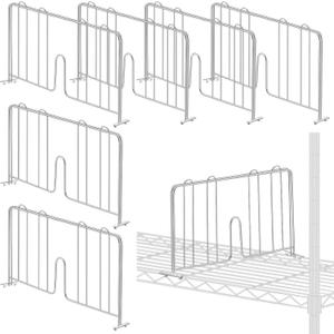 6 Pcs 18" W x 9" H Wire Shelf Divider Chrome Plated Steel Wire Rack Divider for Shelving Metal Accessories for Bathroom Kitchen Office Pantry Room Storage Organization, Silver