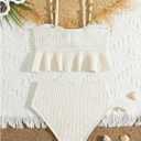 OYOANGLE Girl's Two Piece Metallic Shell Bikini Sets Cut Out Ruffle Top High Waist Hipster Swimsuit (Beige, 11Y)
