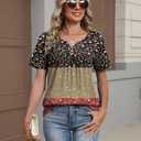 Zeagoo Short Sleeve Shirts for Women Vneck T-Shirt Boho Work Blouses Summer TunicTops for Leggings Dressy Casual S