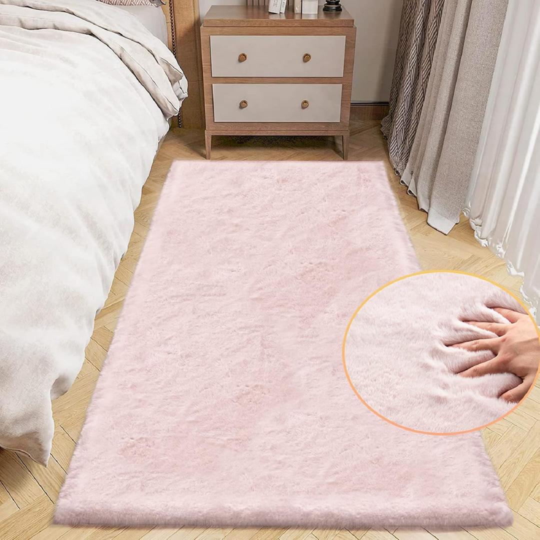 Small Pink Fuzzy Faux Rabbit Shaggy Fur Rug Furry Washable Runner Rug 2x6 Fluffy Rugs for Bedroom Living Room Nursery Rugs Teen Room Dcor
