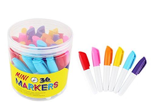 SKKSTATIONERY 36-Pcs Mini Markers, Assorted Colors, Mini Colored Permanent Markers, Marker Pens 3.5'', Markers