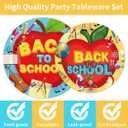 EUOYUFO 96 Pcs Back to School Decoration Disposable Tableware Set - Cartoon Back to School Apples Pencils Clock Paper Plates Napkins Forks First Day of School Theme Party Supplies Serve 24 Guests