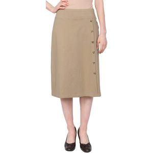 Baby'O Women's Stretch Cotton Knit Faux Button Front Below The Knee A-Line Skirt (Khaki - XX-Large)