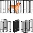 SNUOWU Full Metal Freestanding Dog Gate with Door, 36''Height Foldable Pet Dog Fence for Indoor & Outdoor, 8 Panels Extra Wide Free Standing TallDog Gates for Doorways,House,Stairs,Porch,Deck,Yard