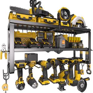 Power Tool Organizer for Tool Storage, Drill Holder Wall Mount with Charging Station, Tool Holder and Storage Rack for Garage Organization, Heavy Duty Metal Tool Shelf with Battery Holder (3 shelves 7 slots)