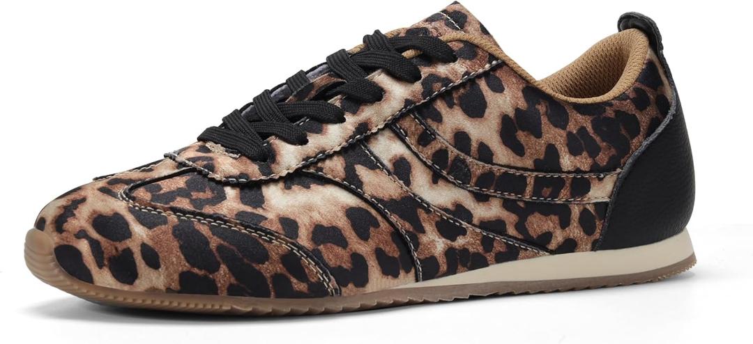 LUCKY STEP Women's Fashion Sneakers Low Profile Trending Lightweight Comfortable Casual Walking Workout Retro Athletic Low Top Tennis Shoes (11, Leopard)