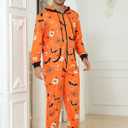 Veseacky Matching Family Pajamas Sets Skeleton Glow in Dark Jumpsuit Halloween Hooded One-Piece Zipper PJS Family Jammies (Orange, XXL)