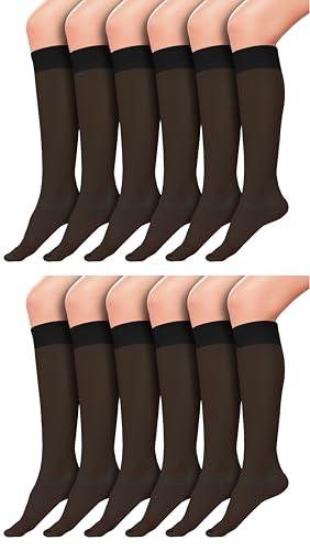 Sheer Knee High Socks, 4 Pairs 20D Premium Silky Soft Nylon Stockings Control Top Reinforced Toe (US, Alpha, One Size, Regular, Regular,  Black)