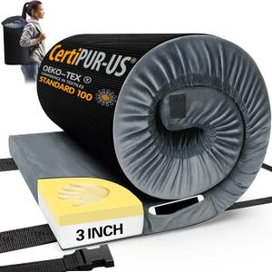 CYMULA Memory Foam Camping Mattress Pad, CertiPUR-US Sleeping Mat, Portable Roll Up Mattress for Adults, Camping Bed Pads for Sleepover, Car Bed with Travel Bag (Small Single/Cot-72x24x3 IN, Grey)