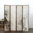 Furnnylane 4 Panel Room Divider, 5.6 ft Tall Double-Sided Blackout Folding Privacy Screen Freestanding Wall Partition with Mountains and Waters Landscape for Home Office, Easy Setup (67" H x 63" W)