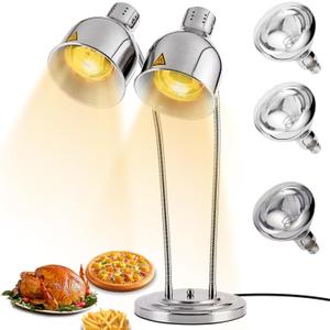 Stainless Steel Food Warmer Lamp Heat Lamp with Bulbs for Food Heating Lamp Commercial Food Buffet Warmer Lamp Restaurant Food Service (Silver)