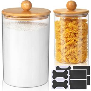 Glass Jar with Bamboo Lid Set of 2 (102 Oz/42 Oz), Airtight Storage Cookie Jar for Flour, Pasta, Candy, Dog Treats, Snacks, Glass Organization Canisters for Kitchen, Pantry & Bathroom