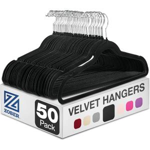 Zober Velvet Hangers - Black for Coats, Pants & Dress Clothes - Non Slip w/ 360 Degree Swivel, Holds up to 10 lbs - Strong Felt Hangers for Clothing (50 Pack)
