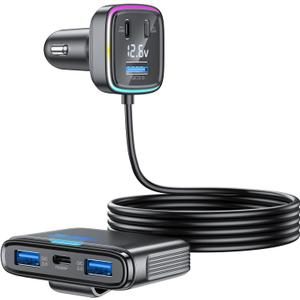 FARSENSE 115W 6-Port USB C Car Charger with PD Fast Charging & LED Display - Universal for iPhone, Samsung, iPad, Laptop