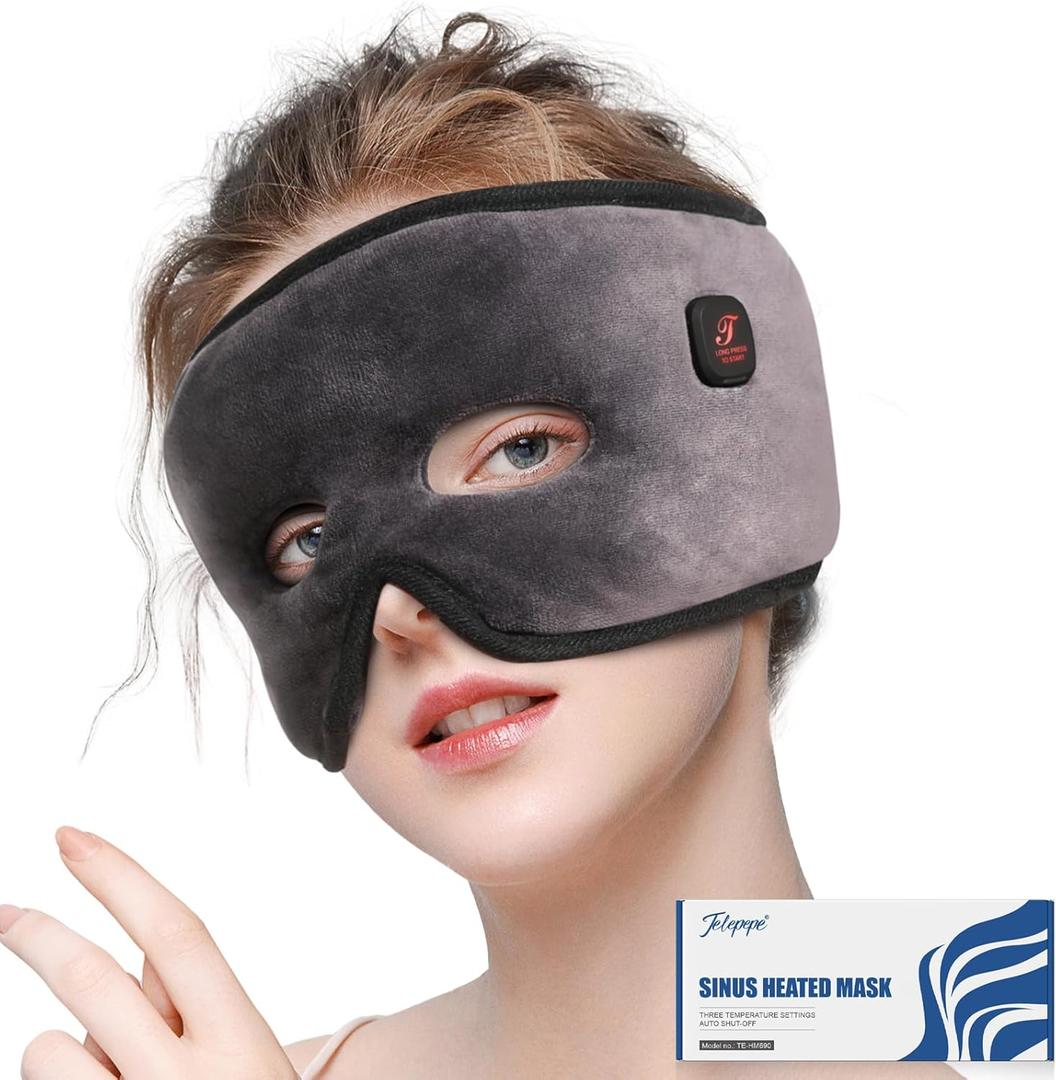 Heated Face Mask for Sinus Pressure, Cordless Sinus Mask with 3 Heating Levels, 2500mAh Rechargeable Face Heating Pad, Sinus Pressure Relief with 15 Minutes Auto-Off(Grey)
