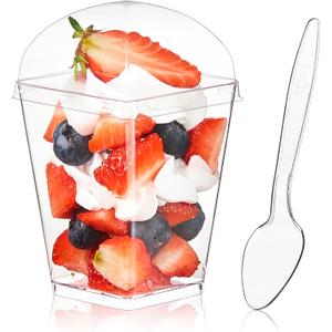 Kucoele 50 Pack 5 oz Dessert Cups with Lids and Spoons, Clear Plastic Parfait Appetizer Cups Dessert Shooters Party Serving Cups for Pudding Fruit Mousse and Yogurt